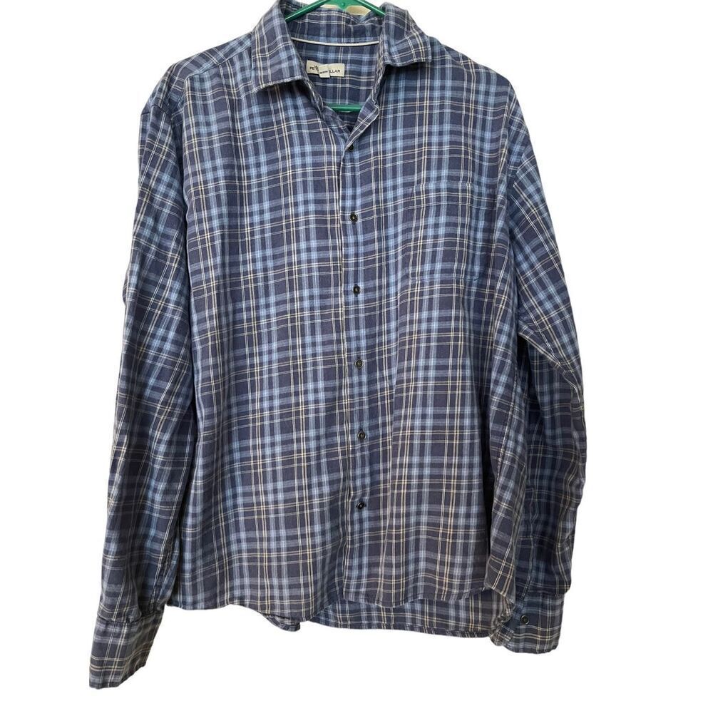 Peter Millar Mens Blue Plaid Panel Long-Sleeve Button-Up Shirt Large